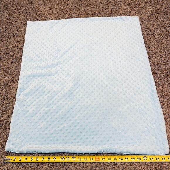 Handmade Baby Blue Minky Dot and Satin Baby Blanket 28" x 33" - Picture 4 of 4